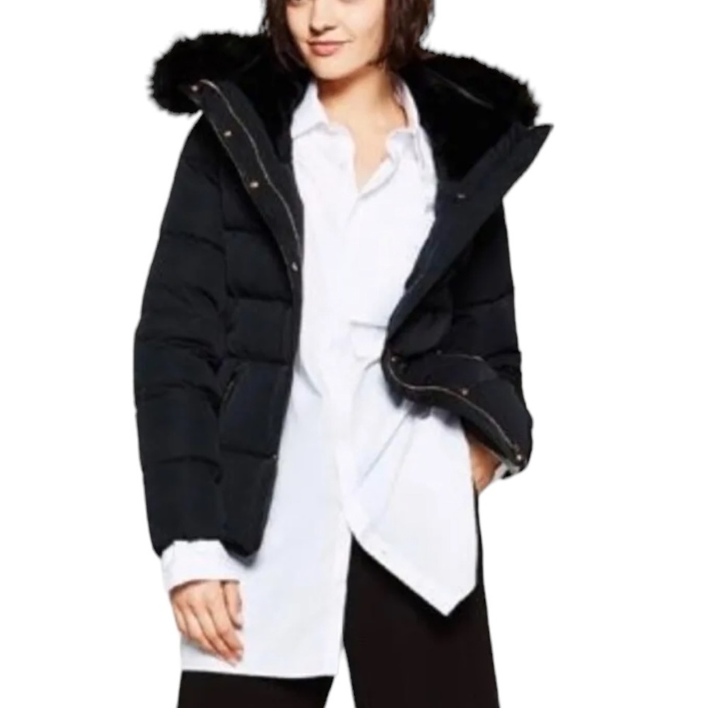 Zara Puffer Coat Anorak Hooded Faux Fur Detachable Hood Size Small C0069